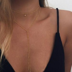 Gold Double layer lariat choker style necklace